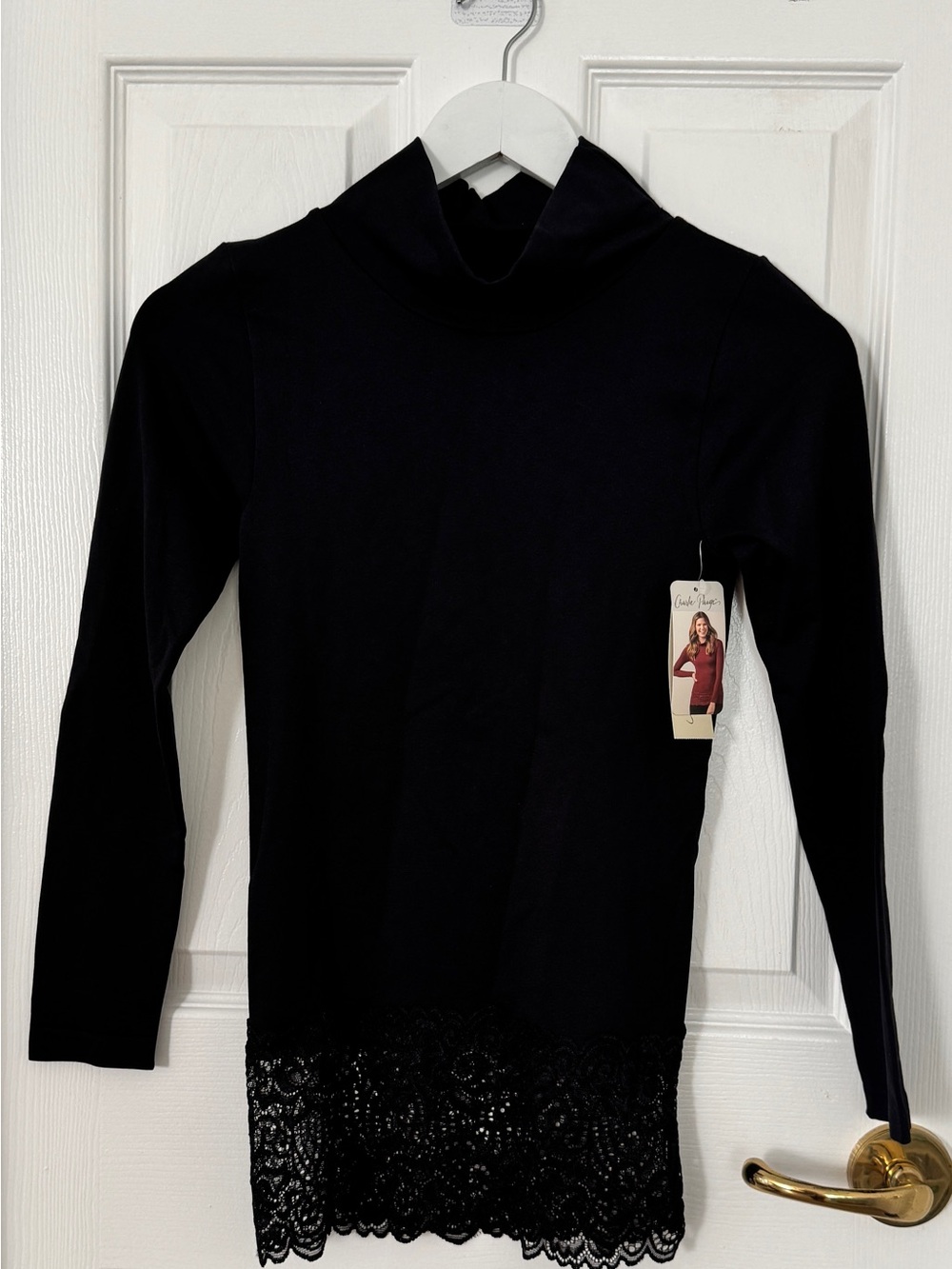 Charlie Paige Burgundy Long Sleeve Top with Lace Hem